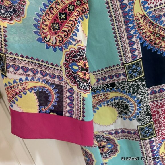 UMGEE Paisley Tunic Dress L Womens Boho Shift Colorful Knit Lined Flared Sleeve - Picture 6 of 12